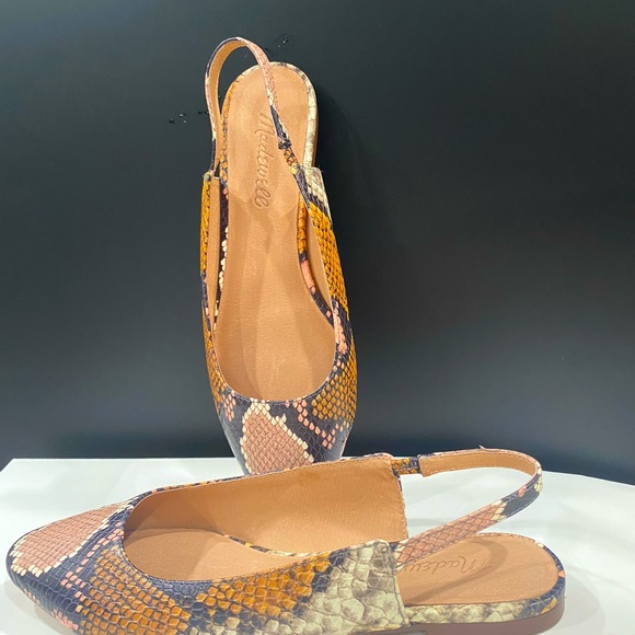 MADEWELL Margo Size 6.5 Leather Slingback Flats Pointed Snakeskin Shoes. - Picture 5 of 12